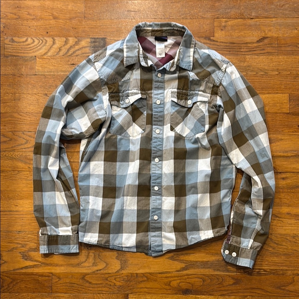 Men's Plaid Shirt - Blue and Brown Patagonia Organic Cotton